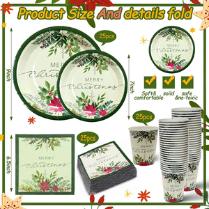Kits de fournitures de fête jetables en gros, gobelets, assiettes, serviettes en papier compostables personnalisés imprimés, ensemble de <span class=keywords><strong>vaisselle</strong></span> en papier floral pour Noël - Product Image 2