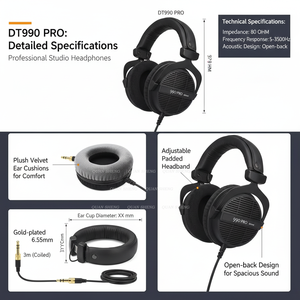 Casque studio supra-auriculaire <span class=keywords><strong>DT990</strong></span> PRO 80/250 Ohm Casque filaire professionnel à dos ouvert Réduction active du bruit Audio 3,5 mm - Product Image 5