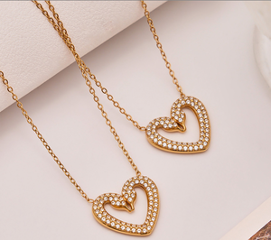 قلادات بدلاية لامعة أنيقة طويلة بجعة مزدوجة ، أقراط سوار بدلاية على شكل قلب جذاب ، مجموعة مجوهرات للفتيات والنساء - Product Image 5