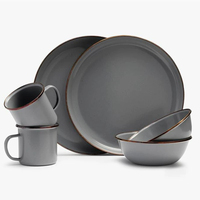 Vente en gros d'usine logo personnalisé ménage cuisine bord roulant bols en métal assiettes vaisselle vaisselle assiette en émail ensemble de tasse