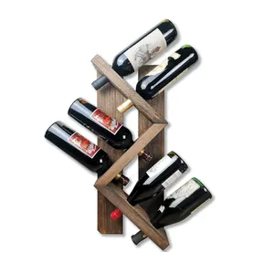 Wholesale High Quality Home And Kitchen Rustic Wood Hanging Wine Glass Bottle Rack Wine Rack Wall Mounted