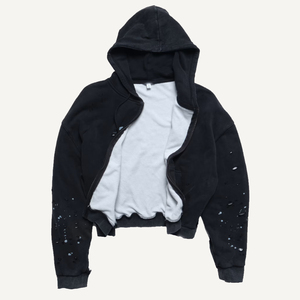 Sun Faded Waffle Lined <b>Zip</b> Hoodie Oversized Fit Heavyweight Cotton French Terry Distressed Casual Hoodies - Product Image 1
