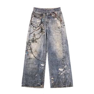 Pantaloni larghi stampati in fabbrica <span class=keywords><strong>Jeans</strong></span> <span class=keywords><strong>Jeans</strong></span> <span class=keywords><strong>Jeans</strong></span> con foro di lusso firmati di moda - Product Image 5