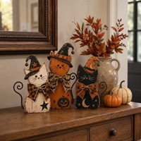 Ensemble de figurines de sorcières en bois vieilli style vintage, décoration de table rustique pour Halloween, modèle imprimé plat XM1270