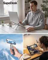 Support d'ordinateur portable pliable magnétique 3-en-1 réglable SupeDesk en aluminium pour tablette/téléphone - Support portable multi-angles pour la maison
