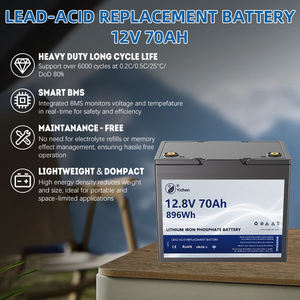 軽量12.8V 70Ah LiFePO4リチウムイオンバッテリーパック 896Wh 300A出力 6000サイクル RV電子機器 マリン機器 ポータブル - Product Image 3