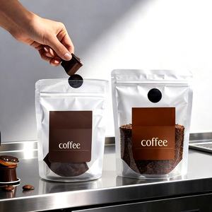 Customize Printing Logo <b>Clear</b> Stand up Pouch Packaging Transparent Food Coffee <b>Plastic</b> <b>Bag</b> with Valve and Zipper - Product Image 1