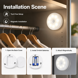 Round Motion Sensor Night <b>Light</b> RGB three-colour dimmable LED night <b>light</b> powered by battery for Bedroom Cabinet Stairway - Product Image 3
