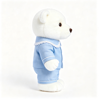 Peluche d'ours blanc super douce et moelleuse Kawaii, vêtements de nuit rayés avec col en dentelle bleu clair, pour cadeau, jouet en peluche
