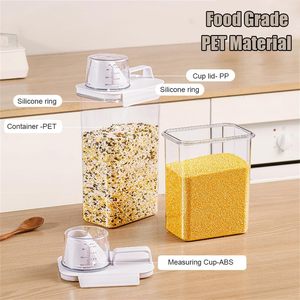 Home Upgrade Sealed <b>Kitchen</b> Cans Food-grade Grains Rice Cereals <b>Storage</b> Boxes Plastic Transparent Dry Food <b>Containers</b> with Cups - Product Image 3