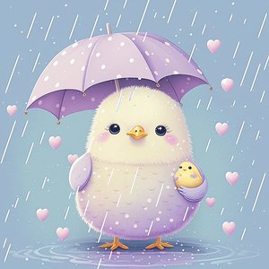 Kit de Peinture Diamant 5D DIY 20x20cm, Motif <span class=keywords><strong>Poussin</strong></span> Mignon avec Parapluie, Mosaïque à Perles Rondes Complètes - Product Image 1