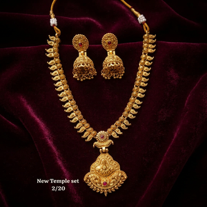High Quality Latest Designed Long Bridal <b>Necklace</b> Set Alloy Gold Plated Earrings Vintage Engagement Wedding - Product Image 3