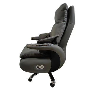 Kursi Eksekutif Putar Modern Berbahan Kulit PU Abu-abu Ergonomis yang Dapat Diperpanjang dengan Sandaran Kaki - Product Image 4