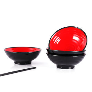 Set di 48 grandi ciotole di cereali con zuppa di melamina e cucchiai di 7.7 Dia rosso e nero "X H 2.8" pollici 35 once - Product Image 1