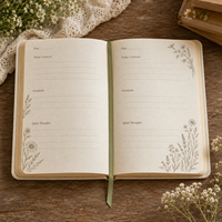 Carnet de notes en toile de lin LABON Meadow Notes avec broderie botanique, logo personnalisé et ensemble de papeterie pour le suivi des habitudes florales