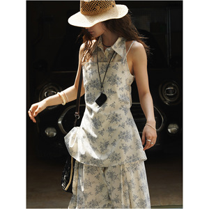 Novedad de verano, estilo de moda <span class=keywords><strong>parisina</strong></span>, estampado de plantas, línea A Micro, tirantes con cordones, Top reductor de edad a la moda para mujer - Product Image 1