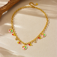 Collier pendentif multi-éléments haut de gamme et tendance pour femme, en acier inoxydable, avec zircon et pendentif en forme de tranches de citron colorées style dessin animé