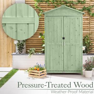 Modern Wooden Garden Shed Green Tall Chinese Fir Outdoor Storage Three Configurable Shelves Small Double Door - Product Image 5