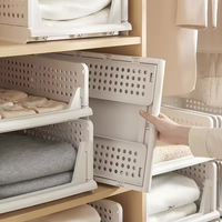 DAYOOH Organisateur de placard pliable empilable, panier de rangement en plastique pliable de type tiroir, boîte de rangement