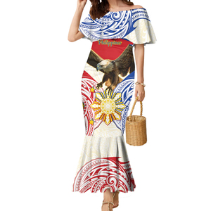 knee length dresses for ladies Philippines National Costume Style Off Shoulder Maxi Dress Barong Tagalog  and Eagle Feather Yellow Color main image 1