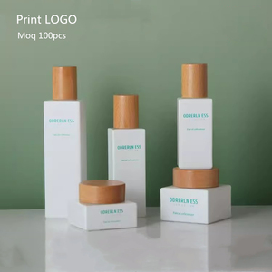 Bộ sản phẩm mỹ phẩm thủy tinh trong suốt mờ trắng cao cấp, gồm lọ serum, kem dưỡng da 30ml-120ml, kèm vòi nhấn - Product Image 2