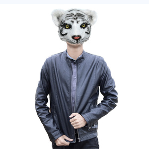 Maschera realistica a forma di testa di leone o tigre, soffice, con base in pelliccia sintetica PS, costume da animale per cosplay di Halloween, copricapo peloso per feste ed eventi. - Product Image 5