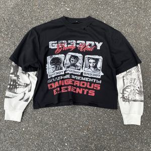 Hip Hop Baumwolle Doppels chicht Waffel Boxy Crop Custom Plain Overs ize Dtg Druck Thermal Langarm Street Wear T-Shirt für Männer - Product Image 5