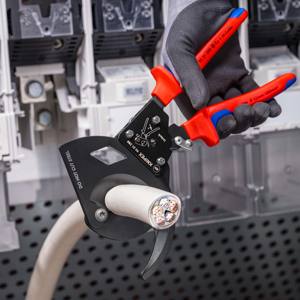 Tijeras de trinquete Knipex 95 31 280 de acero inoxidable con hoja parcialmente dentada, cortador de cables industrial, color rojo - Product Image 1