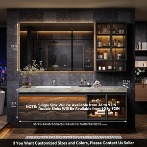 Mobile <span class=keywords><strong>Bagno</strong></span> Sospeso di Lusso Stile Hotel con Top in Quarzo e Armadietto a Specchio LED Intelligente in Legno Massello - Product Image 6