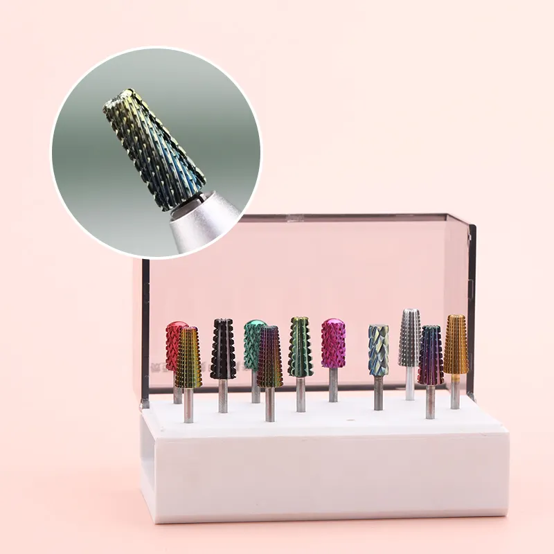 Haute Qualité Rose Volcan 3XC Nail Bit Logo Personnalisé Fine Carbure E File Manucure Outil Croix Coupe Gel Supprimer 5 in1 Nail Drill Bits