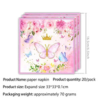 Nouvelles décorations de table pour fête d'anniversaire sur le thème du printemps et des papillons : assiettes en carton, serviettes et nappes