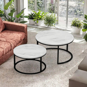 Table basse extensible de luxe nordique contemporaine avec plateau en marbre, en fer blanc et or, pour salon et hôtel - Product Image 2