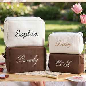 Personalized Bridesmaid Gifts Makeup <b>Bag</b>, Custom Embroidered Waffle Toiletry Pouch, Cosmetic Travel Organizer for Bridal Party - Product Image 4