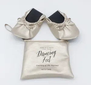 批发畅销女孩折叠结婚礼物芭蕾平底鞋与私人标志印刷折叠芭蕾平