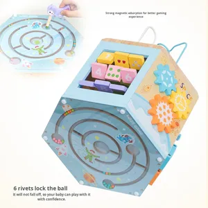 Caja de Actividades Multifuncional de Madera 14 en 1 con Cuentas, Cofre del Tesoro, Juguete Educativo Temprano, Rompecabezas, Combinación de Formas, Escenas, Juguete para el Desarrollo Cerebral - Product Image 5