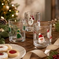 Tasse en verre de Noël à motif de dessin animé, mignonne, peinte à la main, avec des fruits, pour jus, café, lait