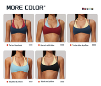 Soutien-gorge de sport yoga imprimé color-block en tissu brossé avec bretelles croisées style froissé, maintien léger, respirant, en Spandex/Nylon pour femme