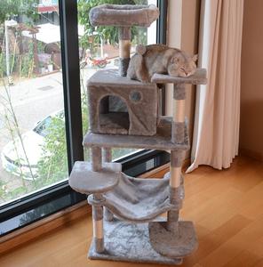 Multi-livello di legno moderno gatto torre alta grigio dal pavimento al soffitto Pet <span class=keywords><strong>Cat</strong></span> prodotto moderno gatto albero e graffio - Product Image 2