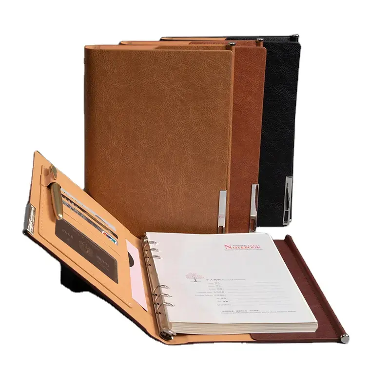 PU hardcover soft cover leather notebook spiral loose page agenda 2024 office business leather planner