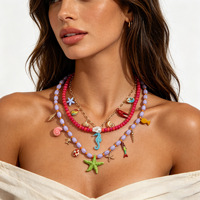 Collar Multicapa Hecho a Mano con Colgante de Conchas Marinas, Langosta y Caballito de Mar de la Serie Océano Natural de Verano, Joyería para Mujer