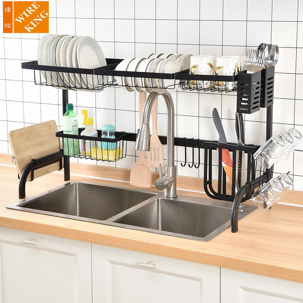 Best Selling 65-85cm large storage kitchen counter holders sink organization over the sink dish drying drainer rack