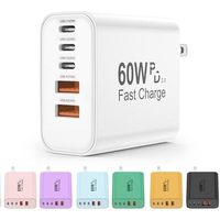 Chargeur mural de bureau 60W avec prise américaine, 5 ports USB-C, résistant au feu, écologique, charge rapide PD QC3.0 pour téléphones et écouteurs