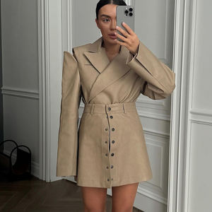 Completi primaverili in similpelle PU, abbigliamento streetwear alla moda, set giacca e gonna a tubino, outfit da <span class=keywords><strong>donna</strong></span>, completo due pezzi. - Product Image 3