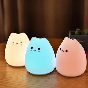 Creative Cute Cat LED Night Light For Children Baby Kids Multicolor Silicone Bedside Lamp Touch Sensor Tap Control Night Lamp