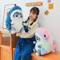 Peluche créative en forme de requin de dessin animé qui se transforme en adorable petit chat, figurine en peluche, cadeau d'anniversaire pour bébés et enfants