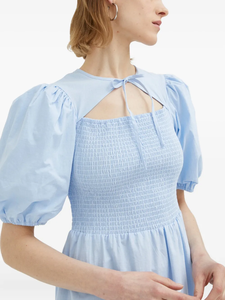 Vestido Midi LEDUO Personalizado, Elegante y Dulce, con Cuello Redondo, Lazo en el Escote, Mangas Abullonadas Azul Claro, Corte en A, para Mujer - Product Image 3