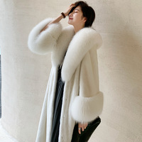 Manteau en fausse fourrure de vison pour femme, style occidental, long manteau en fausse fourrure de vison européen, col et poignets en fausse fourrure de renard