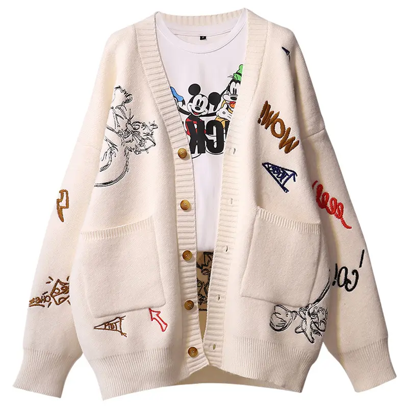 Winter Girls Sweater Korean Knit Tops Fashion Latest Jacquard Custom Cardigan Sweater