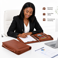 Porte-documents A4 en cuir avec fermeture éclair et poignée, classeur à 4 anneaux, calculatrice, sac à documents professionnel en cuir PU ciré de qualité supérieure, avec logo personnalisé
