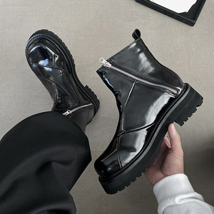 XINZI RAIN Bottes courtes unisexes à plateforme haute <span class=keywords><strong>Chelsea</strong></span> Noir Cuir fendu Fond épais Hauteur Augmenter Femmes Hommes <span class=keywords><strong>Bottines</strong></span> - Product Image 4